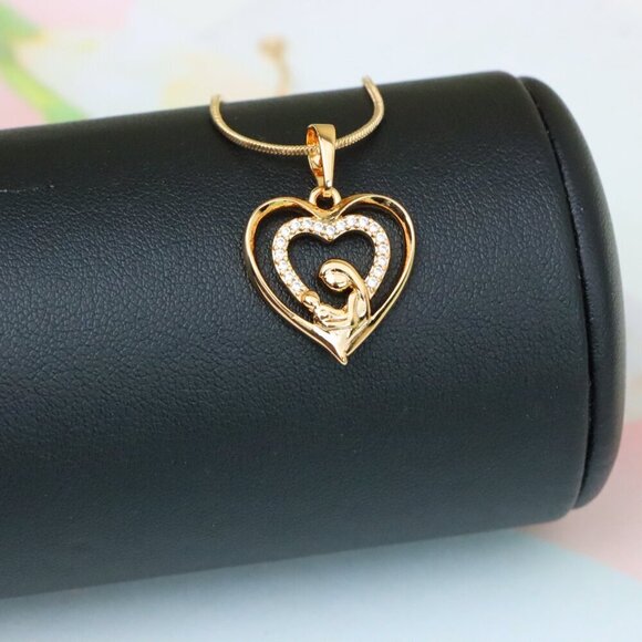 "Rose Gold Mother and Child Heart Pendant with Sparkling CZ Accents, XPPT1377 - Picture 3 of 13